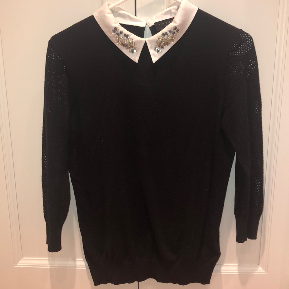 Ted Baker jeweled collar black sweater size 2
